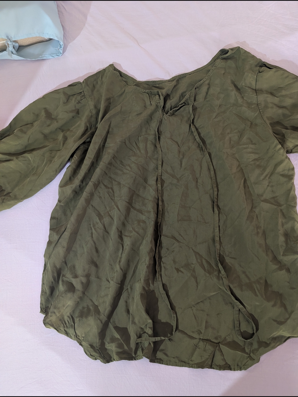 Bundle 3/$20 Olive Green Silk Women's Peasant Blouse